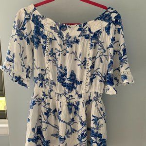 Blue and White Floral Romper